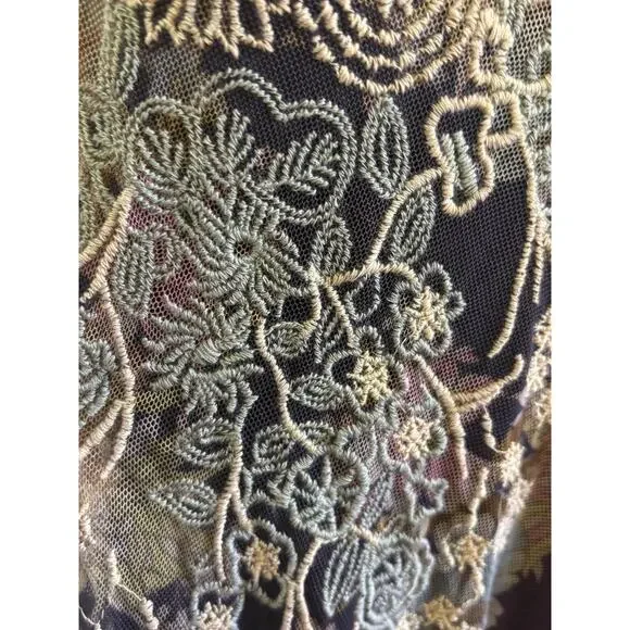 Johnny Was Biya Dress Black Floral Embroidered Mesh Maxi. Size Large - Picture 5 of 10